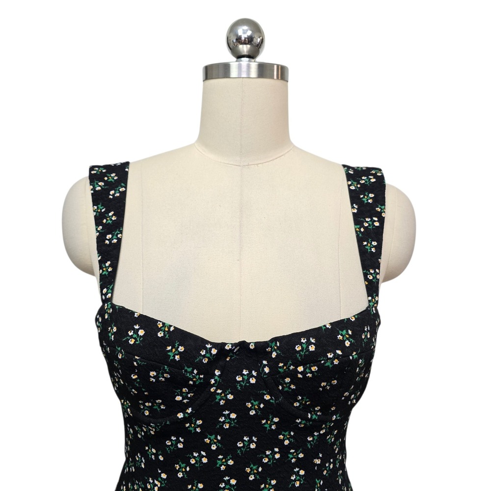 Hutch Black Floral Daisy Print Sweetheart Ruffle Hem Mini Dress Women's Size XS - Picture 9 of 9